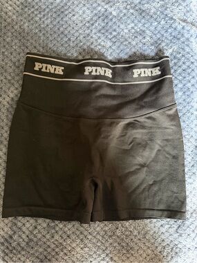 PINK Victoria's Secret Black High-Waist Logo Bike Shorts